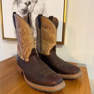 Double H Two-Tone Brown and Tan square toe boots